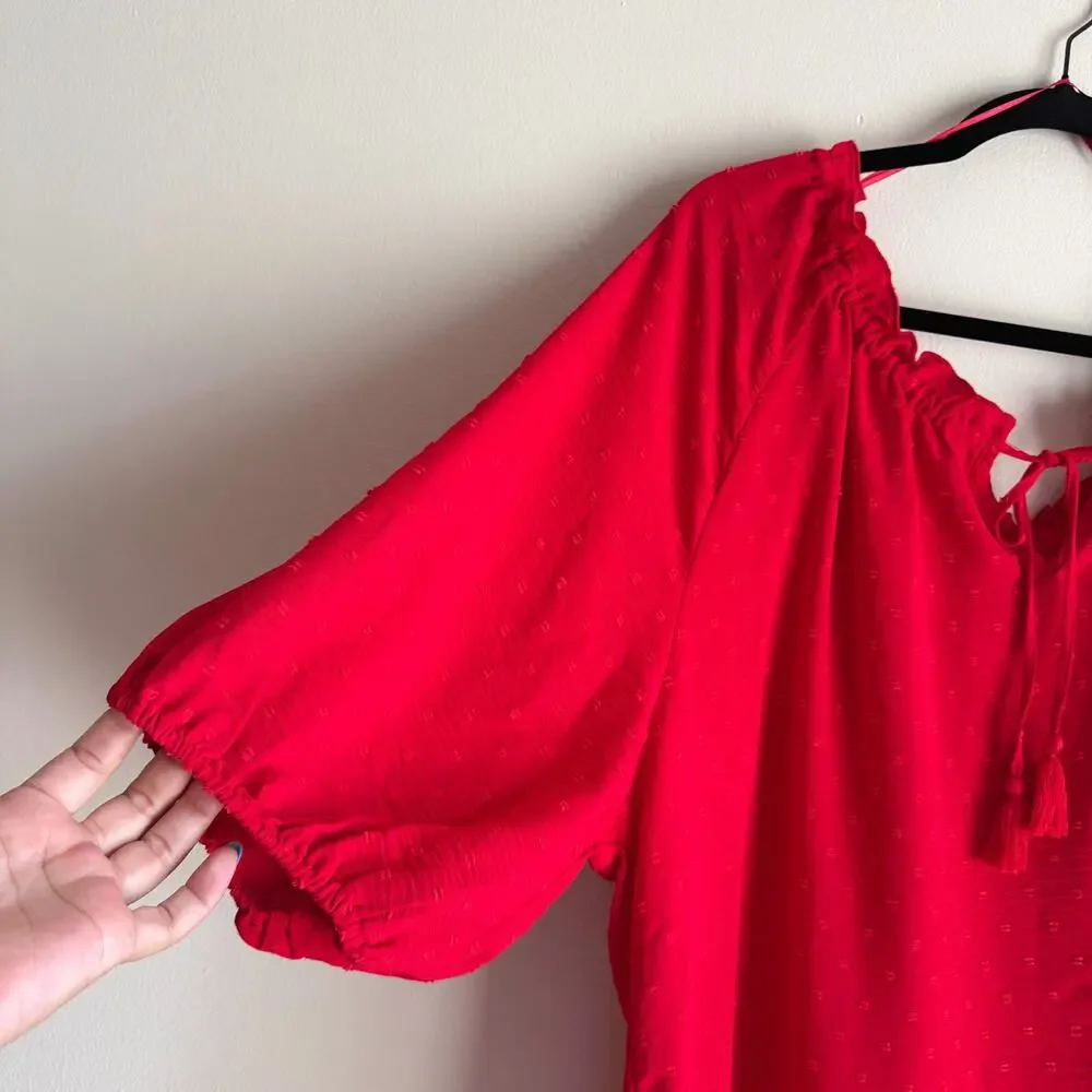 89th & Madison Red Swiss Dot Tie Neck Blouse - 1X - NWT